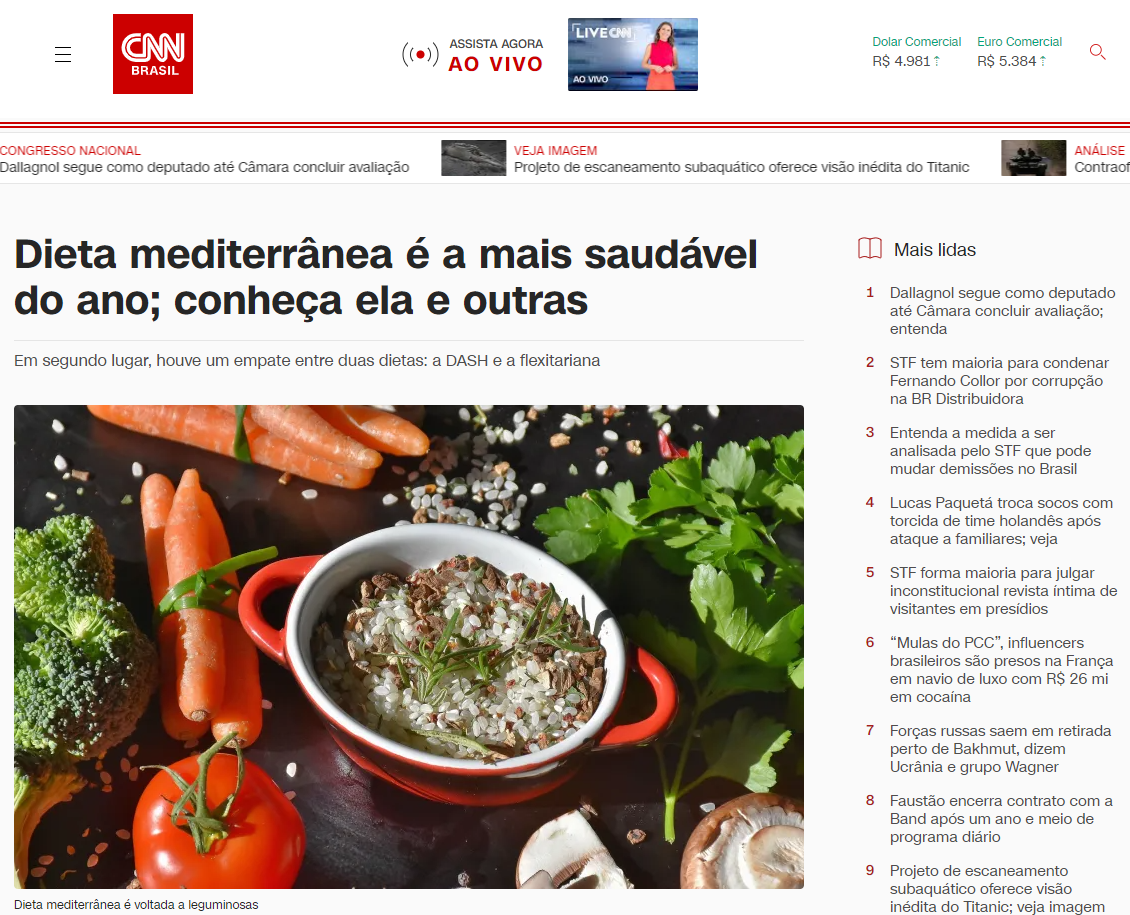 CNN: Dieta mediterrânea é a mais saudável do ano