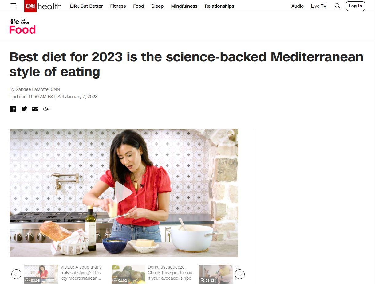 A melhor dieta para 2023 é o estilo mediterrâneo de alimentação apoiado pela ciência